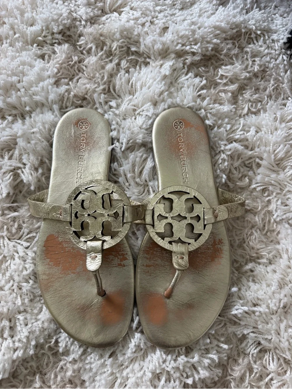 Tory Burch Metallic Gold Logo Thong Sandals